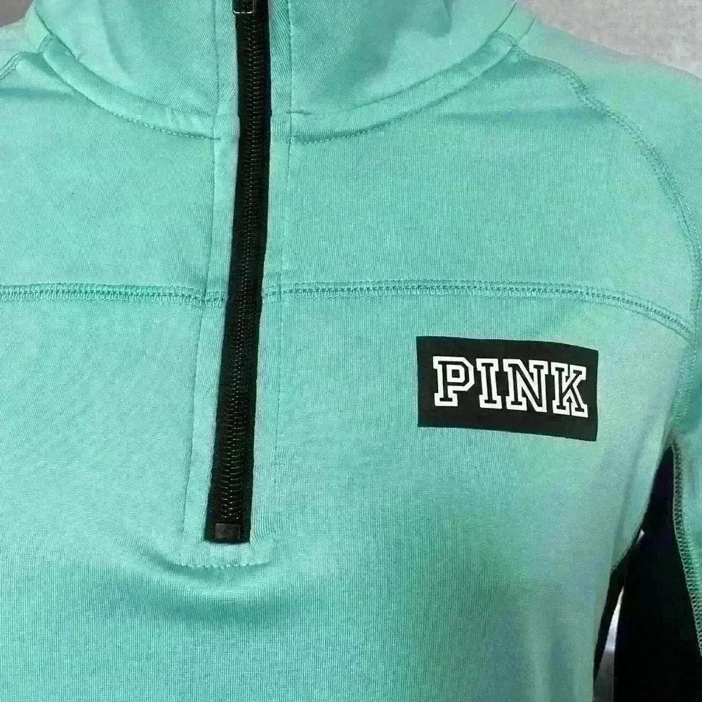 PINK Victoria’s Secret Ultimate Pullover 1/4 Zip Jacket Shirt Small Mint Green - Picture 4 of 5